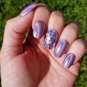 Purple Holo Press On Nails - New Hand Painted